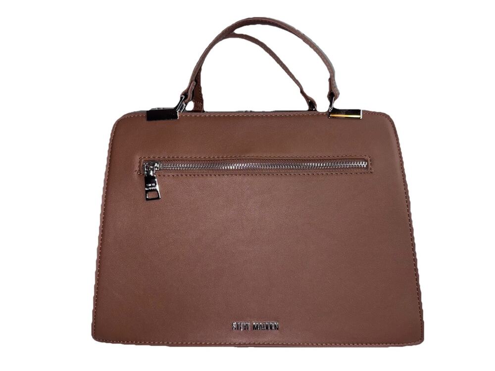 Steve Madden Nutshell Cognac Faux Leather Large Crossbody Satchel Bag Purse